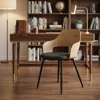 Fauteuil moderne en contreplaqué de chêne avec pieds en métal, assise rembourrée en tissu, chaise en bois courbé pour salle à manger, bureau à domicile, super confortable