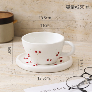 Commercio all'ingrosso nuovo creativo goffrato in ceramica ciliegia tazze da caffè Logo personalizzato fatto a mano Flora porcellana latte tazza da tè con piattini - Product Image 4