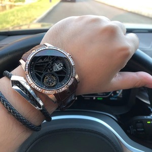 นาฬิกาข้อมือผู้ชายหรูหราคุณภาพสูง ดีไซน์กลไกแบบ Skeleton Tourbillon ตัวเรือนทรงกลมประดับเพชร สีโรสโกลด์ พร้อมคู่มือการใช้งาน - Product Image 1
