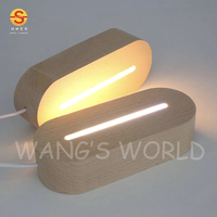 Lampe de nuit artisanale 3D lumineuse USB, base en bois massif et acrylique avec LED, matériau ABS, télécommande tactile et intensité réglable