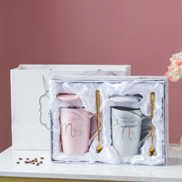 Tasse en céramique marbrée style nordique 400 ml, compatible lave-vaisselle, avec cuillère, cadeau de luxe pour anniversaire, mariage, Saint-Valentin, promotionnel pour entreprises
