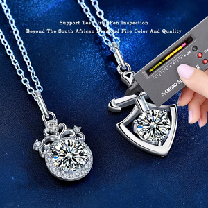 XMA035 Juego de Collares de Plata de Ley 925 con Moissanita para Hombre y Mujer, Diseño 'Princesa y <span class=keywords><strong>Caballero</strong></span>', Diseño a Juego para Parejas, 2 Piezas/Juego - Product Image 2