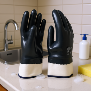ถุงมือผ้าฝ้ายเคลือบไนไตรล์ ถุงมือป้องกันสำหรับใช้ในครัวเรือน ขนาด 9 - Product Image 3