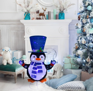 <span class=keywords><strong>Décoration</strong></span> <span class=keywords><strong>de</strong></span> Noël d'extérieur Pinguin Bleu Blanc Chaud avec 60 Lumières, Conception Pliable pour Porche, Cour et Jardin - Product Image 3