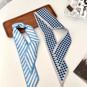 Sciarpa Sottile in Raso Effetto <span class=keywords><strong>Seta</strong></span> Blu Nebbia alla Moda, Stile Coreano, per Uso Quotidiano, <span class=keywords><strong>Foulard</strong></span>, Fascia per Capelli, Nastro per Borsa, MOQ Basso, Disponibile per Dropshipping - Product Image 2