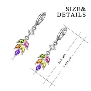 925 เงินสเตอร์ลิงเครื่องประดับ Leaf Shape Inlayed Multi Rainbow Cubic Zirconia Drop ต่างหู - Product Image 2