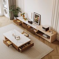 Ensemble Table Basse Rectangulaire et Meuble TV de Luxe Moderne avec Fonctionnalités Ajustables pour Appartement Compact