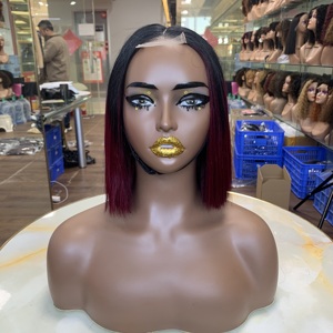 Peluca Bob Recta de Dos Tonos Ombre Color Vino con Raíz Negra de 8 Pulgadas, Cierre Kim 2x6, 100% Cabello Humano, Peluca Bob Corta para Mujer Negra - Product Image 2