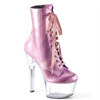 Bottes de pole dance à talons hauts de 17 cm, chaussures de danse exotique pour scène de boîte de nuit, talons transparents, bottes hautes pour femmes