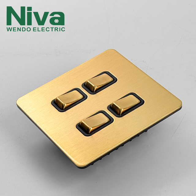 Niva Luxury 4 Gang Stainless Steel Gold Push Button Light Switch-Elegant Premium Wall Switch with UK Standard for Home Use