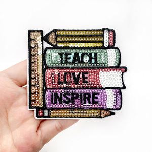 Parche termoadhesivo ecológico de lentejuelas bordadas con diseño de libros, búho y café para el Día del Maestro, para decoración - Product Image 6