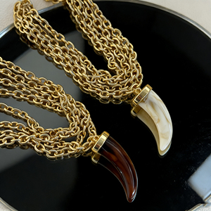 여성을 위한 새로운 금도금 체인 목걸이 펜던트 달 이빨 두꺼운 스티칭 쇄골 장식 패션 목걸이 메탈 기하학 - Product Image 2