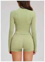 Ensemble de vêtements de sport pour femmes, en spandex/nylon, anti-transpiration, avec fermeture éclair, veste courte à manches longues, short taille haute (moulant), uni
