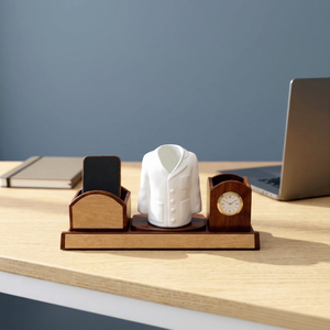 Custom MDF Desk Organizer Set <b>Phone</b> Holder Pen Stand Clock Desktop Organizer 4 Side Branding for <b>Office</b> Gift - Product Image 1