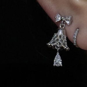 Exquisite S925 <b>Sterling</b> <b>Silver</b> Bow Lace Bell Water Droplet <b>Earrings</b> for <b>Women</b> Gold Jewelry with Niche Christmas Atmosphere - Product Image 5