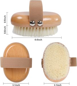Brosse corporelle ovale moderne pour brossage à sec avec poils en nylon doux, exfoliant antidérapant en bois pour le nettoyage du corps - Product Image 4