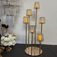 Candélabre en métal doré à 6 têtes avec cristaux, support de bougies, décoration de mariage, centre de table