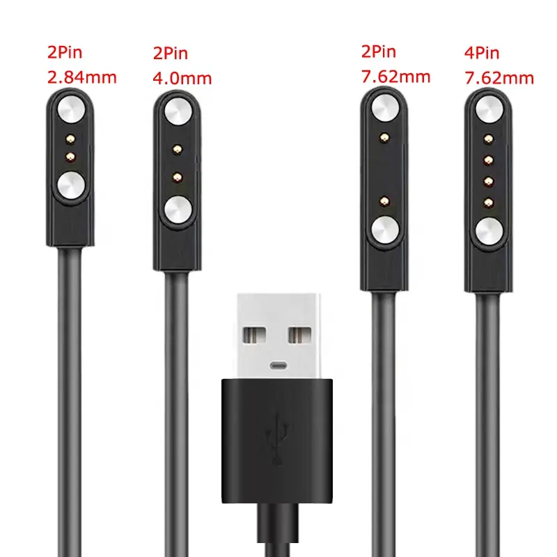 CE RoHS 2A Pogo Pin Charger USB Charging Cable for Smart Watch 2.84mm 4.0mm 7.62mm Magnetic Charger