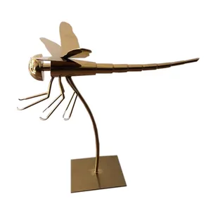 Stainless Steel Animal Art Sculpture Stainless Steel Dragonfly Arts Statue Metal Crafts Artware Dragonfly Ornaments