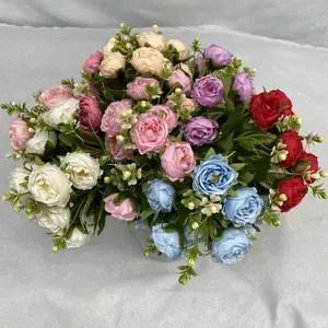 स्टॉक में गर्म बिक्री गुलाब रेशम पेनी गुलदस्ता कृत्रिम फूल घर की शादी के सजावटी फूलों के लिए सस्ते फूल