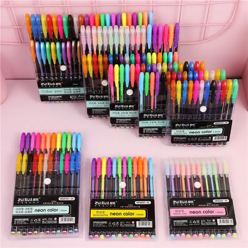 12/24/36/48 Neon Colors Glitter Gel Pens Set