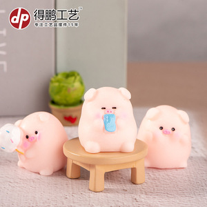 Cute Pig Animal Figurine Resin Miniature Cartoon Decor Desktop Car Ornament Solid Color Chubby Series - Product Image 5