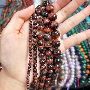 Natural Well Polished Gemstone Round Loose Beads AA Red Tiger Eye Energy Stone Beaded For Jewelry Making Bracelet Necklace