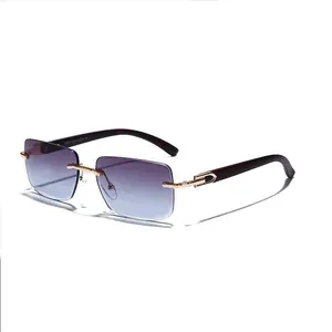 长方形太阳镜女男士无框复古眼镜奢侈品牌设计师太阳眼镜无框阴影复古眼镜UV400