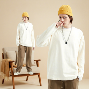 Femmes nouveau 230g épaissi Double <span class=keywords><strong>gaze</strong></span> couleur unie pull T-<span class=keywords><strong>Shirt</strong></span> en vrac <span class=keywords><strong>coton</strong></span> manches longues automne imprimer hommes Style <span class=keywords><strong>de</strong></span> mode - Product Image 1