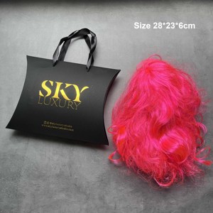Sac cadeau de luxe en papier en forme d'oreiller avec logo personnalisé, poignée en ruban de satin, emballage pour perruques, plusieurs tailles pour les entreprises de coiffure - Product Image 5