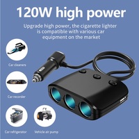 Divisor de Encendedor de Cigarrillos para Auto de 120W y 3 Vías con Transmisor FM y Puerto USB, Adaptador de Corriente para Vehículo de Alta Potencia 12-24V