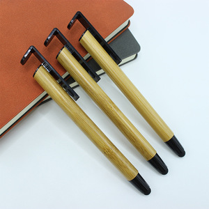 Protection de l'environnement stylo en bambou support de téléphone portable tactile capacitif 1.0mm en plastique bureau d'affaires presse stylo à bille - Product Image 6