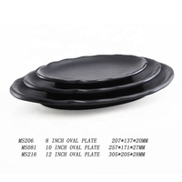 Vaisselle de restaurant japonais commerciale incassable assiettes à sushi ovales noires en plastique de 8 pouces
