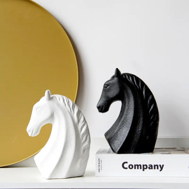 Keramik Pferdekopf einfache Schwarz-Weiß-Desktop-Pferdekopf Dekoration Wohnzimmer Handwerk Dekoration Pferd Home Decor