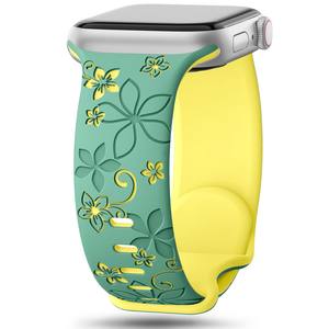 Correa de Reloj de Silicona de Dos Colores con Hebilla de Mariposa y Grabado de Flores, Transpirable, para Relojes <span class=keywords><strong>Apple</strong></span> Ultra 11 10 9 8 <span class=keywords><strong>7</strong></span> 6 5 4 3 2 SE - Product Image 6