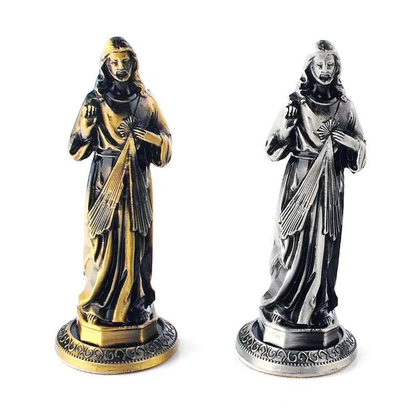 종교 가톨릭 공예 서 동상 청동 도금 금속 공예 9cm 높이 동상 예수 책상 장식
