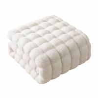 Plaid en fausse fourrure blanc effet bulle, style lapin, motif quadrillé épais, couverture de canapé-lit, décoration d'intérieur chaleureuse, cadeau pour salon