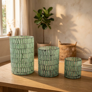 Porte-bougie décoratif en verre mosaïque bleu ciel et argenté, fait main, pour bougies votives, pour la maison, Noël, Shri Govind - Product Image 2