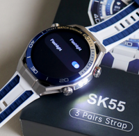 Relojes Inteligentes SK55 2026 con Pantalla Redonda AMOLED, Linterna Integrada, 3 Pares de Correas, Resistentes al Agua IP68, Relojes Deportivos Inteligentes