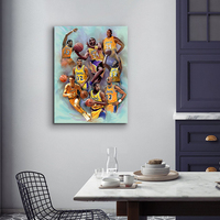 Affiche moderne d'équipe de figure d'étoile de basket-ball d'aquarelle pour la décoration de chambre à coucher avec la taille personnalisable
