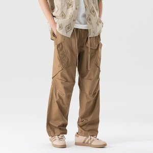 Pantaloni <span class=keywords><strong>Cargo</strong></span> da uomo alla moda medio affusolati in tela per arrampicata da esterno piatte e resistenti all'usura drappeggio stile paracadutista Casual - Product Image 1