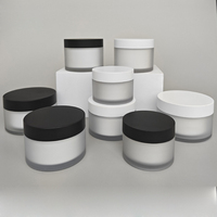 Bouteille à large ouverture en PET à parois épaisses, pot à crème de 100 g, pot à crème de 50 g avec couvercle blanc givré, double couche, pots et bouteilles cosmétiques en plastique de 150 g