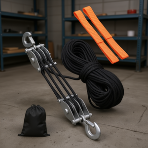 Système de palan à poulie robuste de 30 m (100 pieds) avec puissance de levage 5:1, résistance à la rupture de 2 000 kg, roues métalliques à roulement - Product Image 2