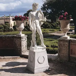 Yaşam boyutu doğal taş klasik İnsan çıplak adam beyaz yunan David mermer figürü heykel