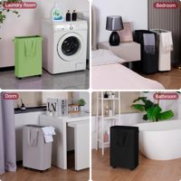 Panier à linge étroit pliable en bambou écologique avec poignées pour l'organisation de la salle de bain