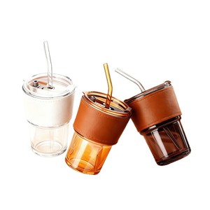 Vaso de Vidrio Promocional de Alta Calidad con Cuero y Pajita, Impresión Personalizada, Resistente al Calor, Vaso de <span class=keywords><strong>Regalo</strong></span> para Bodas, Diferentes Colores - Product Image 5