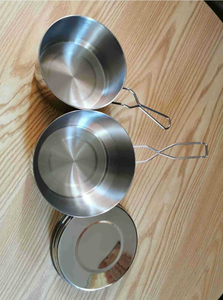 DF15 Outdoor Portable Stainless Steel <b>Mess</b> Tin Round 3 Pcs <b>Kit</b> Bowl L M with Folding Handles Wholesales - Product Image 3