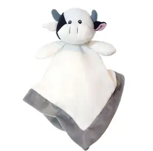 Free Sample Mascot Cow Baby Security Blanket Doudou Toy Custom Make Comforter Soft Plush Cow Animal Doudou Baby Toy