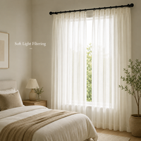 Voilages blancs modernes à plis froncés intégrés, filtrant la lumière, 108 pouces de long, 1 panneau, aspect lin texturé fin, coulissants