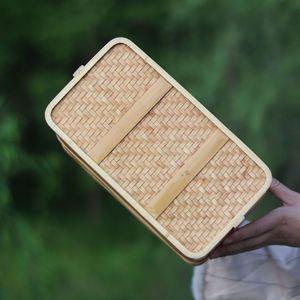 <b>Bamboo</b> Woven Food <b>Container</b> Rectangle Single Tier Handmade For Kitchen Use - Product Image 4